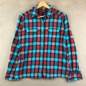 PATAGONIA Shirt Womens size 4 Midweight Fjord Flannel Blue Plaid